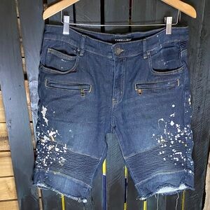 Embellish Blue Distressed Denim Shorts size 34x12 raw hem